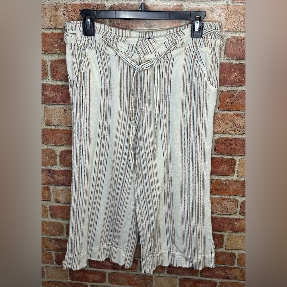 Linen blend Euro summer boho striped wide leg crop gaucho by Democracy